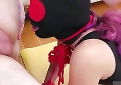 Teen slave is up for asslicking before sucking a cock