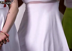 CFNM tennis femdoms jacking off guy dick in sex orgy action