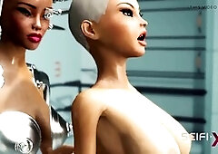 Hot shemale android ravages a stunning blonde in the futuristic medical bay