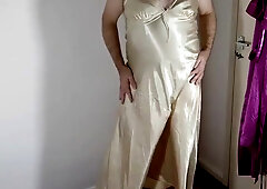 Uk Tv Slut Nottstvslut Sexy Gold Satin Black Stockings Pink Latex Hood