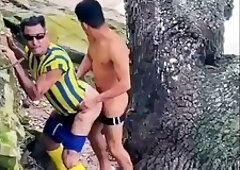 Older man caught having sex with a guy with a huge cock on a private beach.