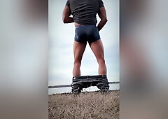 Fit Sexy Guy Masturbating Big Cock Outside In Public By Lake And Cums Hard