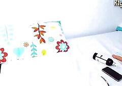 thin colombian brunette shemale beauty with sexy feet legs strokes her dick