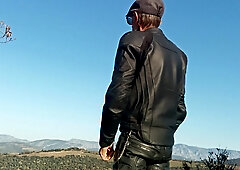 -Biker leather black no condom.