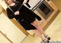 Elle undresses nude to show off her fantastic voluptuous exposed figure as this babe gets changed into her little ebony suit willing to go out.