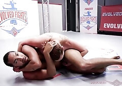 Breasty Bella Rossi interracial mixed stripped wrestling fight