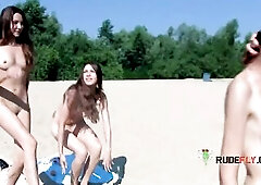 Youthful nudist hotty enjoys going to the beach to tanning undressed