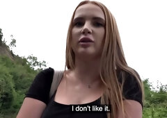 POV redhead outdoors fucked for cash after casting