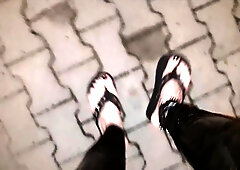 crossdresser tempts with very hot feet in public