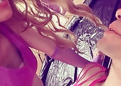 Sissy girlfriend peeing and satisfying each other with dildos in hot lesbian action