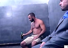 Muscle gay threesome with cumshot