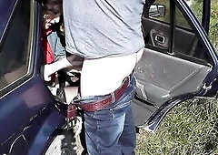 Extraordinary sex in car. Outdoor sex. Lover jizz flow. Creampie