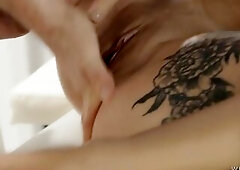 Her Oiled Bazookas Glisten as the Masseur Kneads Her Chest and Widens Her Legs Open