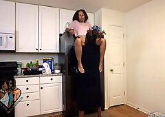 Ebony beauty delivers intense sensual kitchen passion with passionate curves