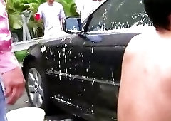 Naughty straight teen naked carwash