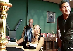 Two nuns in lingerie get rough during a group scene after being seduced