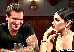 Shemales Double Team Lucky Guy With Gagging Blowjobs And Hardcore Anal Fucking