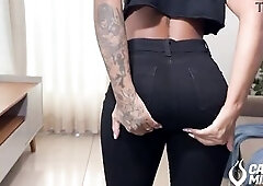Hawt brunette hair showing how taut her large butt looks in her panties.