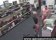 Straight amateur gets ass fucked in threesome for gay cash at pawn shop