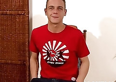 Amateur interviewed twink masturbates