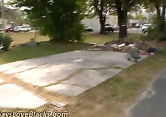 Hunk fondles outdoors