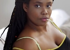 Sweet ebony, pink cigar, close up pov