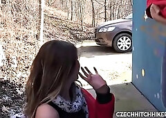 Brunette Deepthroats Big Cock Outdoors in Facial Bliss