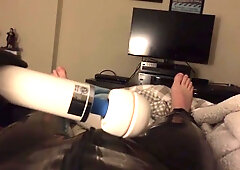 Wearing Latex And Spandex Layers Masturbating Until Cumshot
