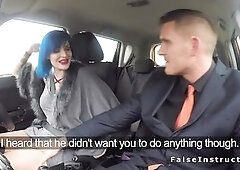 Sexy punk driving student with large ass and large bazookas in small underware and knee high boots sucks examiners large dong and lets him anal bang h