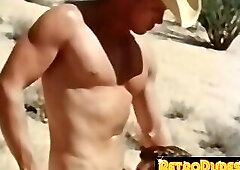 Retro cowboys enjoy wild outdoor bareback session