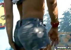 Cock licking tranny Adriana taking on a huge cock