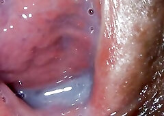 Cum trickling out of my snatch very close up!