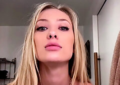 Sexy Blonde Babe With Big Boobs Strips Bra