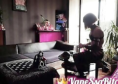 A pretty cross-dressing tigress clothed all in ebony and gold does her housework and exhibits herself. VaneSsaBiTCHx PariSChienneTrv Prod91