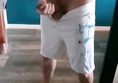 Youngster displays trouser snake then spunks a large fountain