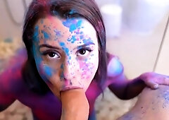 Amateur teen freak facialized after doggystyle banging