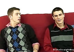 Teens double jerking off on the sofa