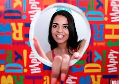 Cute-looking Latina in pink lingerie Vienna Black likes anal sex