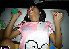 Two amazing Thai ladyboys threesome with a white guy